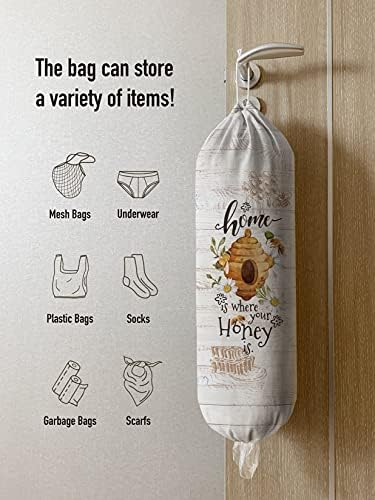Hglian Bee Grocery Bag Holder,Plastic Bags Organizer Storage Farmhouse Kitchen Décor-Home is Where Your Honey is - Image 2