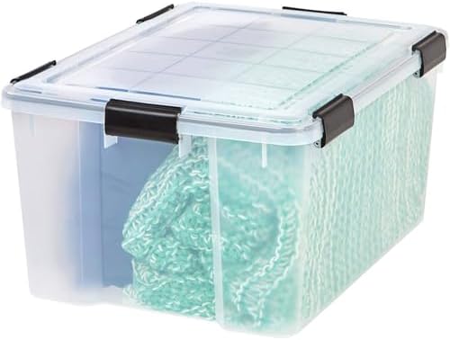 IRIS USA 8 Pack WeatherPro 62.8 Quart Stackable Storage Tote Bins, Plastic Gasket Box with Tight Latching Lids and Seal, Clear/Black - Image 3