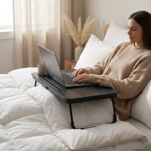 BUYIFY 23.4" Foldable Lap Desk Bed Table with Cup Holder Tray Black - Image 5