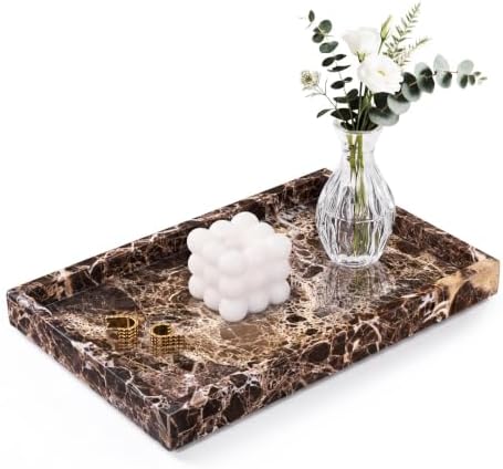 Marble Bathroom Tray for Countertop & Home Decor, Natural Decorative Marble Tray for Jewelry & Perfume Organizer, Luxury Stone Vanity Trays for Dresser, Kitchen Counter, 12" x 8", Brown by Homaura
