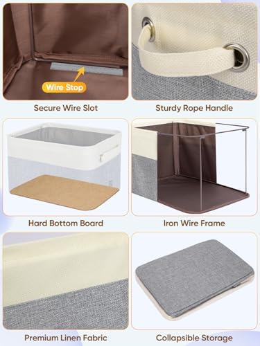 BALEINE 3 Pack Fabric Closet Storage Bins for Shelves, Linen Closet Organizers and Storage, Decorative Baskets for Organizing, Shelf, Clothes, Home, Office (Grey, 17''x13''x10.5'') - Image 6
