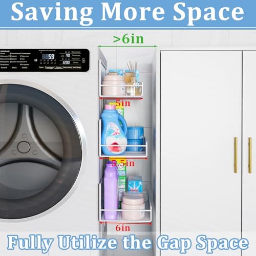 DTUQYX Magnetic Shelf for Washing Machine 4-Pack: Widen Magnetic Laundry Organizer (5"-6") with Hanger Organizer, Strong Magnet, Rust Proof, Heavy Duty Magnetic Spice Rack for Refrigerator (White) - Image 5