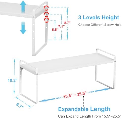 15.5 to 25.5 Inch Kitchen Cabinet Shelf Organizers, Adjustable Kitchen Counter Shelf Organizer, Set of 3 Expandable Countertop Storage Shelves, Stackable Design, 30LBS Heavy Duty, Space Saver - Image 2