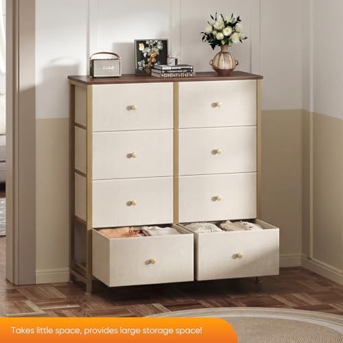 Sweetcrispy 8 Drawer Fabric Dresser, Tall Storage Tower for Bedroom, Khaki - Image 4