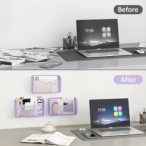 EasyPAG Wall File Organizer, Metal Mesh Hanging File Folder Holder for Letter/A4 Size Folders, Vertical Wall Mount Mail Sorter for Office Paperwork, Classroom, Purple - Image 4