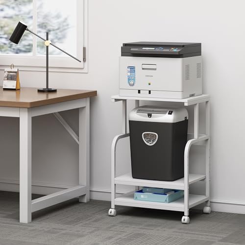 Fannova White Printer Stand Table with Height Adjustable Storage Shelf - Image 5