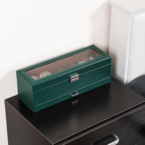 ProCase Watch Box, 6 Slot Watch Display Case with Drawer -MidnightGreen - Image 4