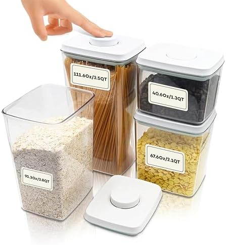 Bop Top Airtight Food Storage Containers with Lid Multi Pack | Kitchen Canister Sets | Air Tight Pantry Container | Pop Top Dry Food Storage Containers for Snacks, Sugar, Flour, Baking, Cereal, Pasta by iChewie