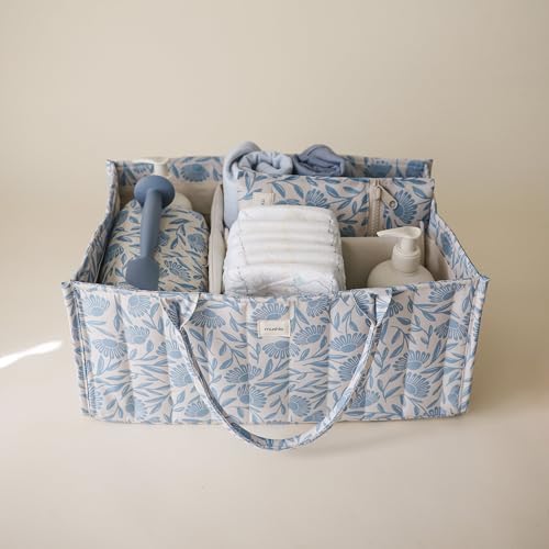 mushie Baby Diaper Caddy | Newborn Essentials Organizer (Blue Flowers) - Image 3