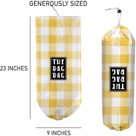Plastic Bag Holder,Reusable And Washable Grocery Bag organizer,​for Home Kitchen Travelling Camping Decor, use 1 Pack, Yellow And White Checkerboard Pattern - Image 4