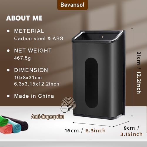 Plastic Bags Holder Grocery Dispenser for Kitchen Trash Bag Storage with Stainless Steel Front, Wall Mounted with Extra Wide Easy Access Openings (Black) - Image 2