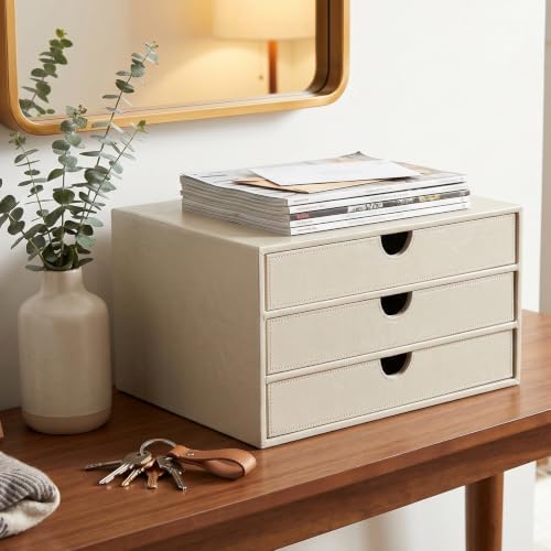 UnionBasic Document Organizer, 3-Drawer File Cabinet Document Storage Box, Office Desktop Filing Organizer, Creamy White - Image 4