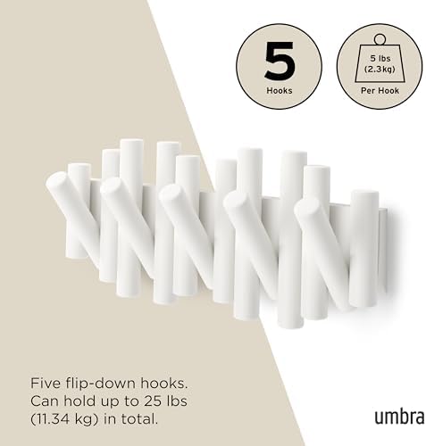 UMBRA Picket Rail Wall Stylish and Functional Hook with Five Hoops (White) (Pack of 3) - Image 5