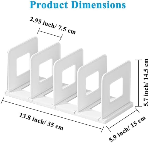 SAYEEC Desk File Sorter Vertical Desktop File Folder Organizer 4 Section Plastic Book Holder Adjustable Shelf Dividers Closet Purse Handbag Mail Binder Organizer Magazine Rack Stand Bookshelf (White) - Image 2