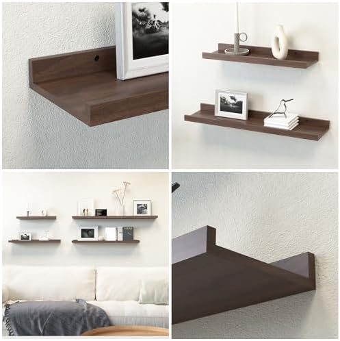 Boswillon Floating Shelves Set of 2, Long Wall Shelf with Lip, 24in, Walnut - Image 4