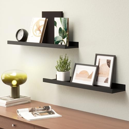 Boswillon Floating Shelves Set of 2, Long Wall Shelf with Lip, 24in, Black - Image 2