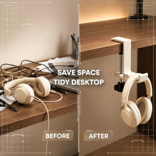 JAKO Headphone Stand for Desk, Aluminum Alloy Foldable Headphone Holder - Headset Stand Hook Mount, PC Gaming Headset Holder Under Desk Clamp for Office, Computer, Student Class Table (Beige) - Image 3