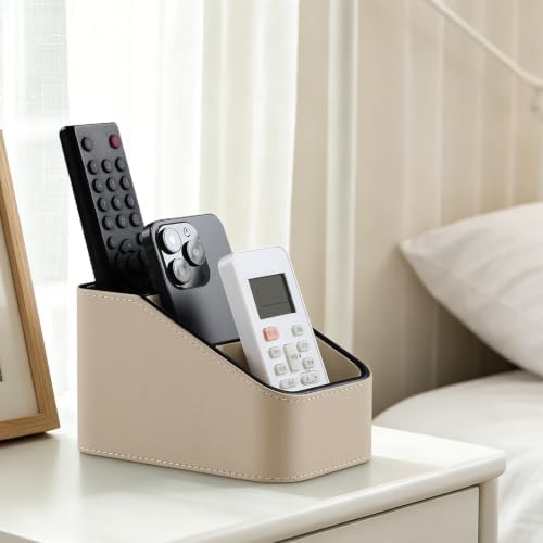 Remote Control Holder, Small Desk Organizer TV Remote Caddy, Beige - Image 5