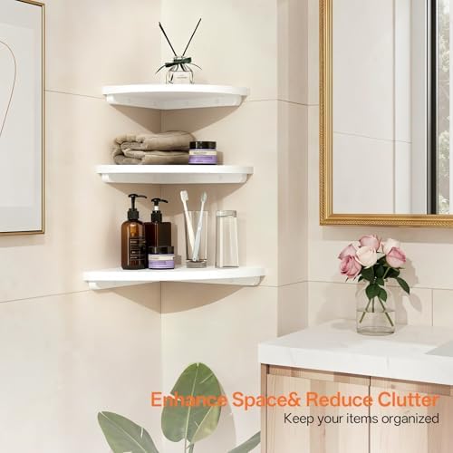 Gieanoo White Corner Wall Shelf 9inch Solid Oak Wood Floating Corner Shelf with Wire Hole Corner Wall Storage Display Shelves for Living Room Bedroom Bathroom Kitchen - Image 4
