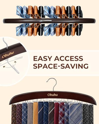Ohuhu 24-Hook Wooden Tie Rack, 360° Rotating Rustproof Closet Hanger - Image 4