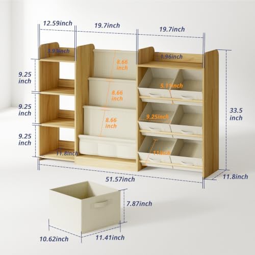 Kids Bookshelf and Toy Storage with 7 Removable Bins, 52 inch, Burlywood - Image 2