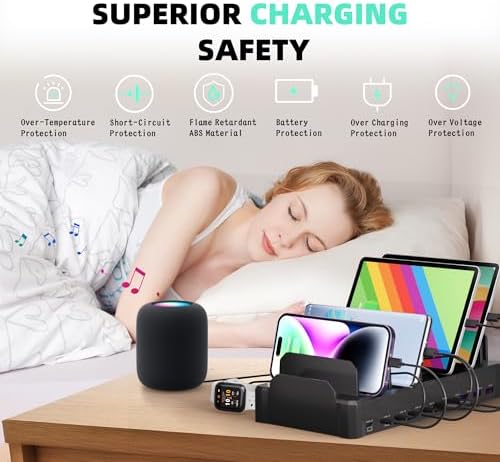 Zobirez 420W 10-Port Fast USB Charging Station for Multiple Devices, Black - Image 4