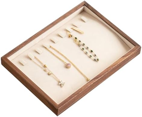 9 Grid Black Walnut Wood Jewelry Tray with Velvet Lining, Stackable Jewelry Organizer for Necklace, Bracelet & Pendant Storage, Premium Elegant Jewelry Drawer Organizer for Women by MIGAKUHOME