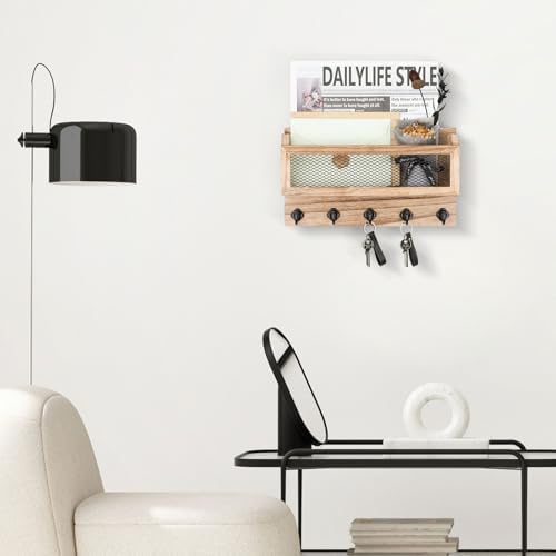 Nekon Mail and Key Holder for Wall Decorative, 11 Inch Mail Holder, Wood - Image 5