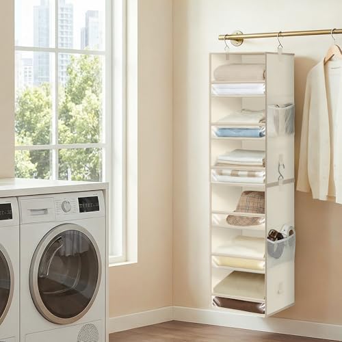 STORAGE MANIAC 6-Shelf Hanging Closet Organizer and Storage, 2 Separable 3-Shelf Haning Organizers for Closet, Collapsible Hanging Shelves Wardrobe Organization, College Dorm Room, Nursery, Beige - Image 2