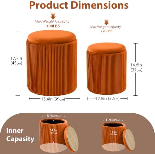 Royal Windsor Round Ottoman with Storage Set of 2, Storage Vanity Stool - Image 3