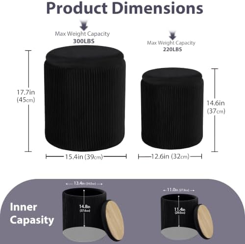 Royal Windsor Round Ottoman with Storage Set of 2, Storage Vanity Stool - Image 3