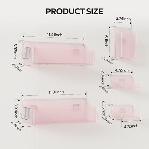 Nieifi Adhesive Shower Shelves, Pink, 5 Pieces - Image 2