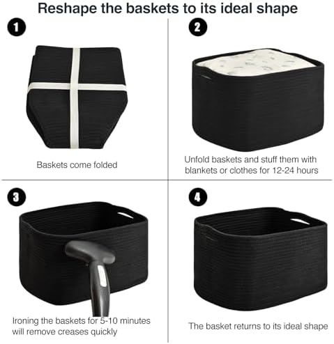 ICERZCZ Large Storage Baskets for Organizing Shelves, Woven Cotton Rope Bins for Baby Nursery Organization, Book Toy Towel Organizer, 17"x13"x9.5", 3 Packs, Black - Image 7
