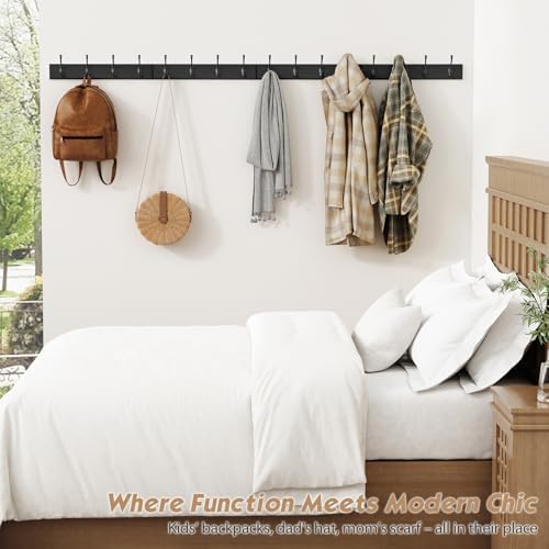 Forbena Black Coat Rack Wall Mount, Coat Hooks Wall Mounted for Entryway Closet Bedroom Bathroom Office, Antique Coat Hanger for Hanging Hats, Towels, Purses, Bags, Clothes, Backpack (Black) - Image 5