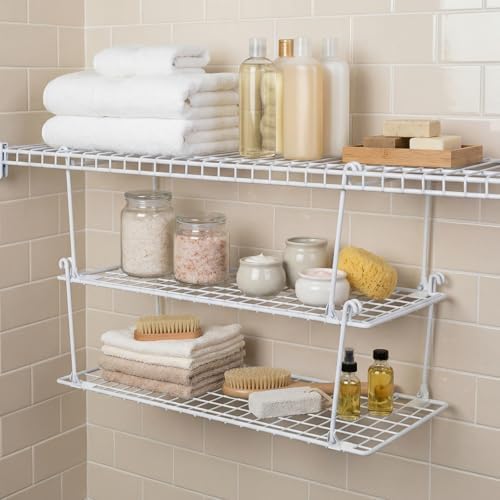 Leinuosen 2 Pack Stackable Wire Shelves 21.5'' x 10.75'' x 7.87'', Stack and Hang Wire Shelves for Closet, Space Saving White Shelf Extender for Closet, Kitchen, Laundry Room, Bathroom, Pantry - Image 2