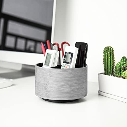 Round Leather Art Supply Organizer,Remote Control Holder,360 Degree Spinning,Multi-Functional Pencil Holder,4 Compartments Desktop Stationary Organizer(1-Light Grey2) - Image 5