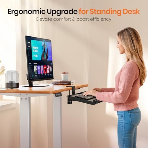 Klearlook Keyboard Tray Under Desk with 360° Rotation, Ergonomic Computer Keyboard & Mouse Tray 25"W×11.02"D Sit Stand Desk Keyboard Holder w/Wrist Rest & Storage Drawer (Height is not Adjustable) - Image 3