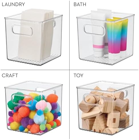 iDesign Storage Bin with Handles, Cube Organizer, Set of 4, Clear - Image 7