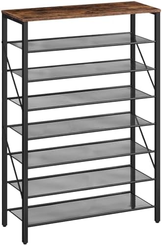 MAHANCRIS 8 Tier Shoe Rack Organizer for Closet, Holds 28-32 Pairs, Tall Metal Shoe Storage Shelf for Entryway Bedroom, Sturdy Freestanding Shoe Rack Space Saving, Large Capacity, Rustic Brown by MAHANCRIS