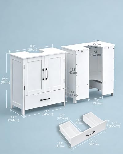 Bathroom Vanity Sink Cabinet, Under Sink Storage Cabinet with 2 Doors, Waterproof Pedestal Sink Cabinet for Bathroom, Laundry Room, Kitchen, White with Drawer - Image 3