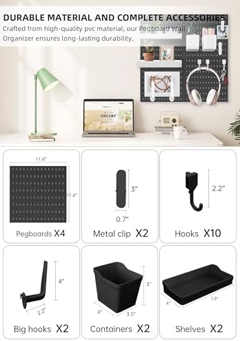 Wall Organizer Peg Board - Elevate And Declutter Your Gaming And Office - Create A Perfectly Structured Space(Black) - Image 2