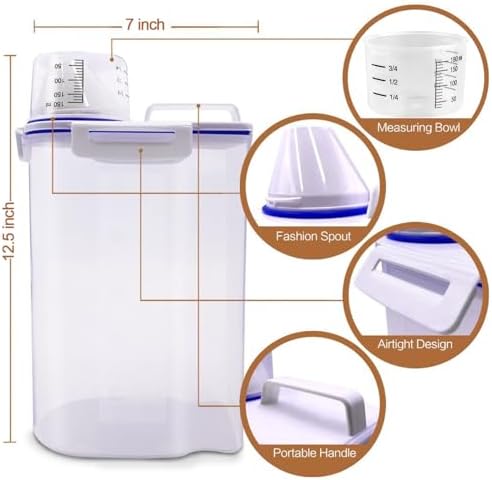 TIOVERY Dog Food Storage Container Small, Cat Food Storage Container Airtight Plastic Dispenser with Graduated Measuring Cup, Pourable Spout and Portable Collapsible Dog Bowl for Pet Food, Birds Seed - Image 3