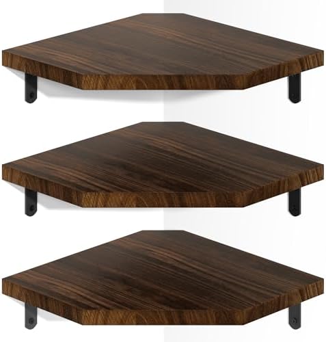 Alsonerbay Pine Wood Corner Shelves with Cord Hole 3-Pack, Carbonized Black by Alsonerbay