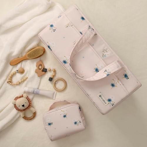 PeraBella Baby Diaper Caddy Organizer 3 Pcs Set, Floral Baby Basket Shower Gift, Nursery Organizer Basket for Newborn Boy Girl Essential Items, Changing Table Organizer Caddy for Baby Stuff, Car Caddy - Image 7
