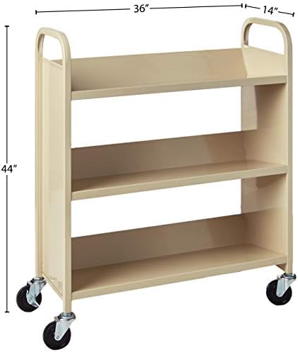 Safco 6 Shelf Rolling Book Cart, Slanted Single Sided for Library, Classroom, Office, Heavy Duty Steel, Sand - Image 5