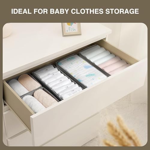 DIMJ Drawer Organizer Clothes Set of 8, Foldable Closet Drawer Bins, Underwear Drawer Organizer, Fabric Drawer Dividers for Baby Clothes, Socks, Belt, Tie (Blended) - Image 2
