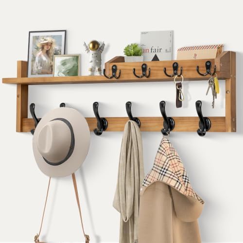 27.5" Wall Mount Coat Rack with Shelf, Key Holder & Mail Organizer, Brown by GODDGITT
