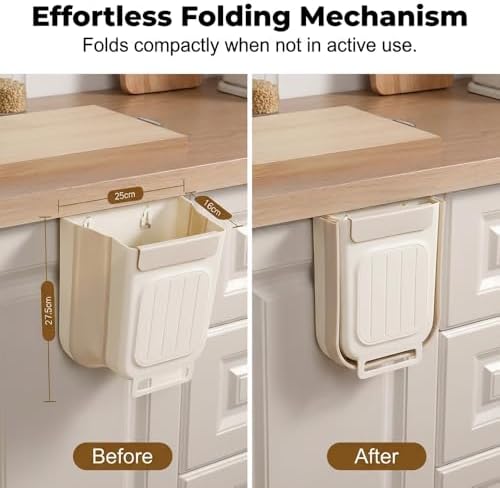 Foldable Hanging Kitchen Trash Can, Wall Mounted Trash Can, Cabinet Door Garbage Bin, Space Saving Plastic Waste Bin for Kitchen, Bathroom & Bedroom (Gray, 11L) - Image 4
