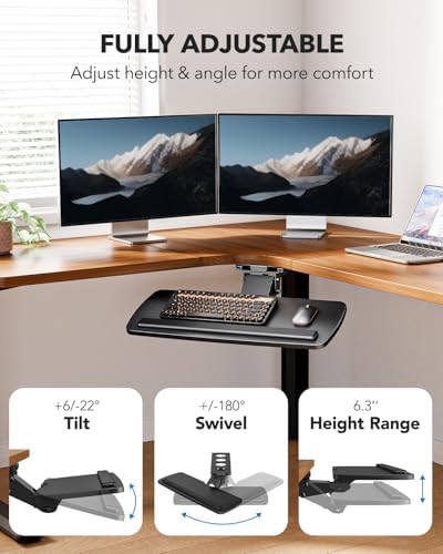 HUANUO Under Desk Keyboard Tray, 360 Degree Adjustable Mouse Platform - Image 5