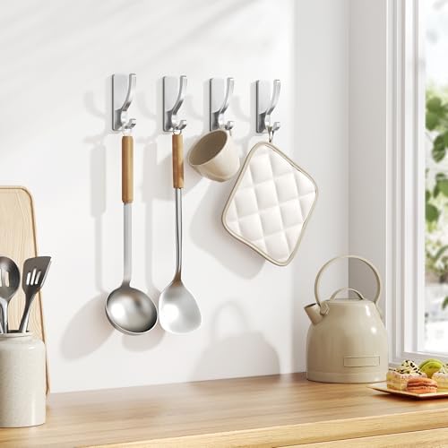 pickpiff Adhesive Wall Hooks for Coat/Towel, Hold 13LB, Silver 4 Pack - Image 5